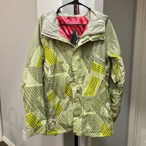 Ladies Burton Snowboarding Jacket Green Print Hooded Snow Coat Winter Size Large